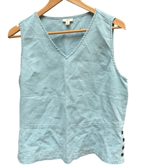 J Jill Womens Green Sleeveless Tank Top flower detail Button Tie On Side Size M - Picture 3 of 11